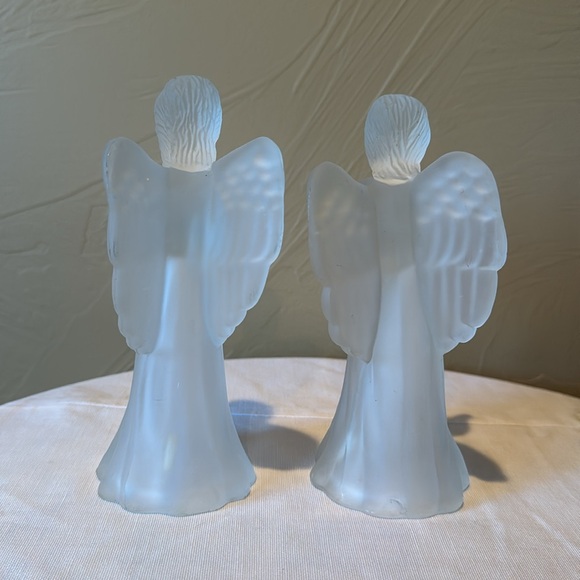 Set of 2 Frosted Christmas Angels Playing Harp Caroling Book Tea Light Decor - Picture 5 of 11
